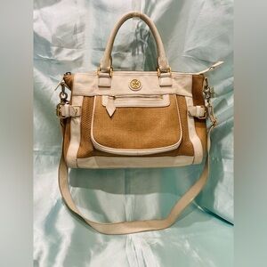 Tory Burch - Brown Straw Textured & Ivory Leather Trimmed Satchel Bag